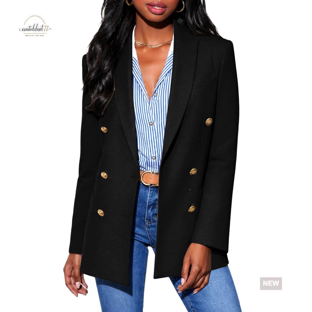 Double Breasted Blazer Oversized Chic Classic Work Office Jacket With Pockets